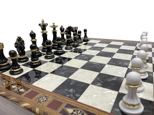 Antochia Crafts 16.5" Large Wooden Chess Set with Mosaic Details and Hand-Painted Pieces Black - Personalizable