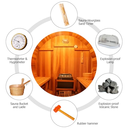 iDOTODO Outdoor Barrel Steam Sauna 2-Person Canadian Hemlock w/Harvia Heater Helmock