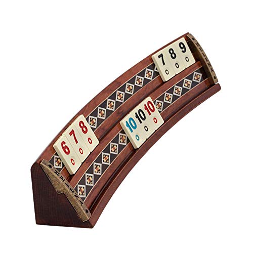 Helena Wood Art Wooden Mosaic Inlaid Oval Rummy Game Set Rose