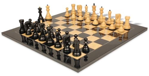 The Chess Store Zagreb Series Chess Set Ebonized & Boxwood with Black & Ash Burl Board - 3.25" King
