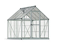 Palram Canopia 6x8 Greenhouse Walk-In UV Polycarbonate Heavy Duty Aluminum Lockable Door Adjustable Roof Vent Silver with Plant Hangers