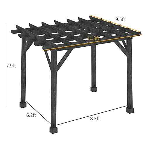 Outsunny 12' x 10' Weather-Resistant Cedar Wood Patio Pergola Black