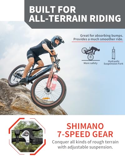 Luckeep 1200W Electric Mountain Bike with Lock, 26" Fat Tire, 48V Battery
