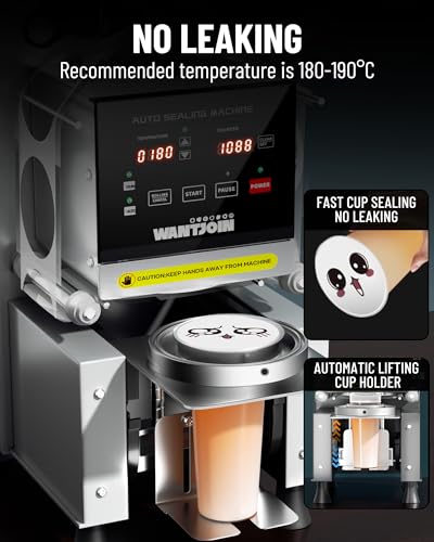 WantJoin Full Automatic Cup Sealing Machine 90/95mm 500-650 Cups/H Digital Control LCD Panel Grey