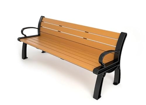 Frog Furnishings Outdoor Patio Bench Heavy Duty Cast Aluminum Frames Brown Slat 8 Feet