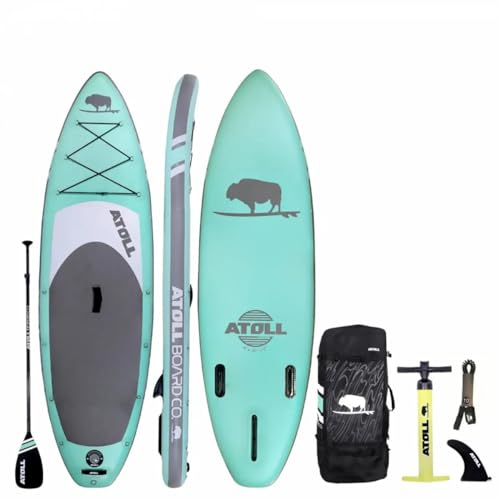 Atoll Inflatable Paddle Board with Premium SUP Stand Up Paddle Board Accessories & Back Pack, Non-Slip Comfort Deck Aqua Marine