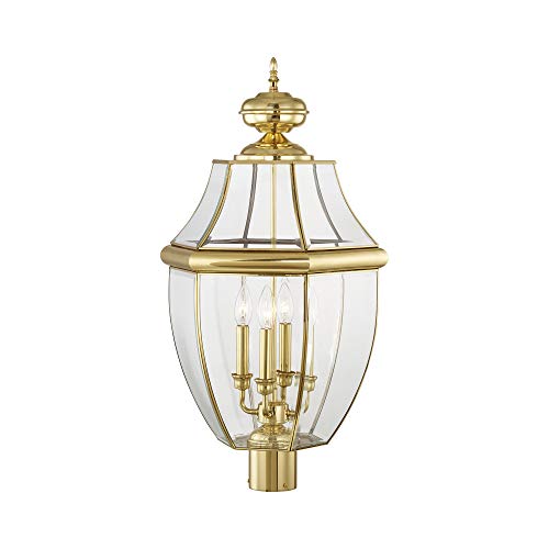 Livex Outdoor Post Light with Clear Beveled Glass Shades Polished Brass
