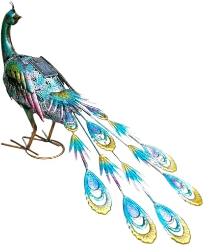 GeRRiT Metal Peacock Statue with Solar LED Lights 23.03x6.10x15.55inch