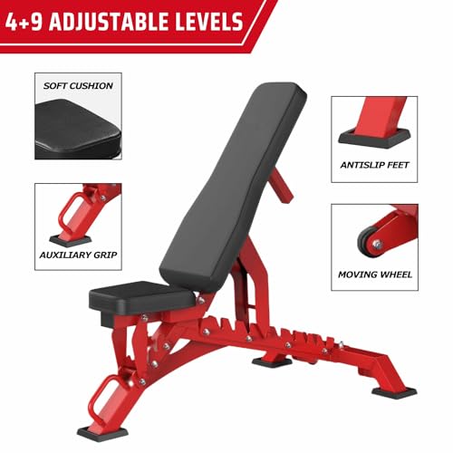 RitKeep Fitness PMAX-4550 Black Combo Smith Machine Training System Red Bench