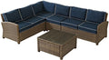Crosley Furniture Bradenton 5-Piece Outdoor Sectional Sofa Set Brown with Navy Cushions