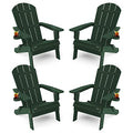 YEFU Foldable Oversized Adirondack Chair Set of 4 with Cup Holder, Weather Resistant, Green