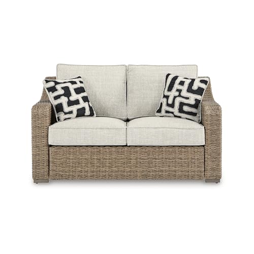 Signature Design by Ashley Beachcroft Outdoor Loveseat with Cushions Dark Brown & Beige