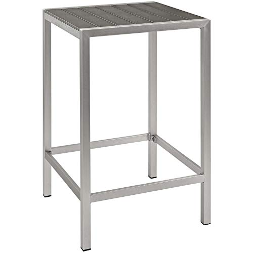 Modway Shore Aluminum 3-Piece Outdoor Patio Pub Bistro Set Silver Gray