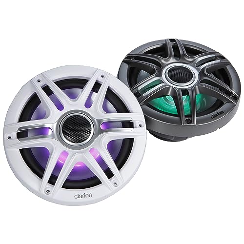 Clarion Marine 4 Channel Amp & 7.7" Speakers with 10" Grey Grill Boat Audio Bundle