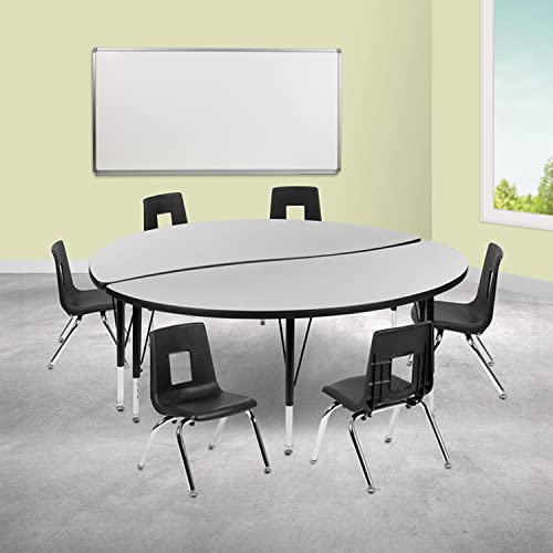 Flash Furniture Emmy 60" Circle Wave Activity Table Set with 12" Stack Chairs Grey
