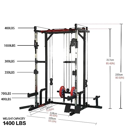 AiAigpt Squat Rack Power Cage with LAT Pulldown 1400 lb Capacity Orange+Black