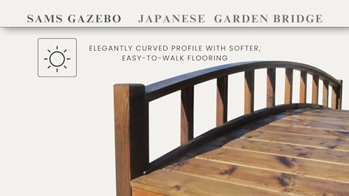 SamsGazebos Japanese Style Arched Wood Garden Bridge 8-Feet Brown