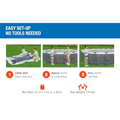 Bestway Steel Pro MAX 18 Foot x 48 Inches Round Swimming Pool Set Grey Print LED