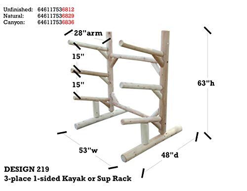 Log Kayak Rack 3-Place 1-Sided Kayak/SUPS Rack Natural