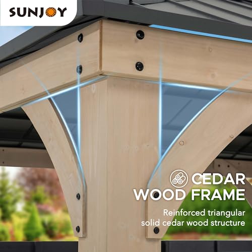 SummerCove 11x11 ft. Hardtop Cedar Wood Gazebo with Steel Roof and Bar Shelf Matte Black