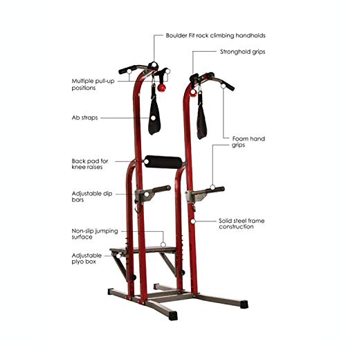 Stamina X Fortress Power Tower with Plyo Box - Dip Bar Pull Up Bar Station - Red