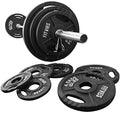 Signature Fitness Cast Iron Olympic 2-Inch Weight Plates + 7FT Olympic Barbell 300LB Set with Barbell