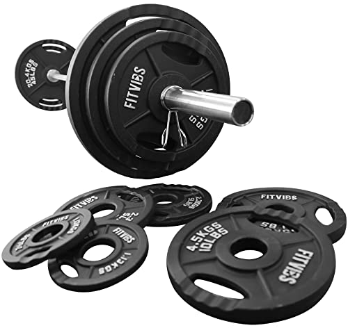 Signature Fitness Cast Iron Olympic 2-Inch Weight Plates + 7FT Olympic Barbell 300LB Set with Barbell