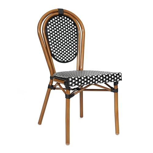 Flash Furniture Lourdes Indoor/Outdoor Bistro Set - Tempered Glass Table & 4 Chairs - Black & White Rattan/Natural Frame