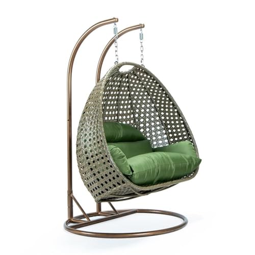 LeisureMod 2 Person Wicker Egg Chair Indoor Outdoor Lounge Dark Green