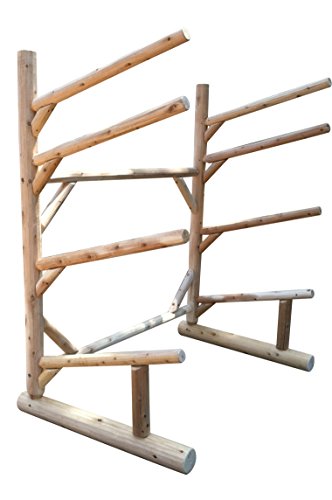 Log Kayak Rack 4-Place One-Sided Canoe Rack Unfinished