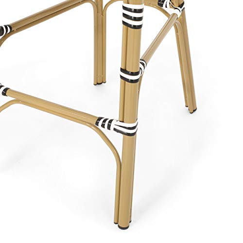 Christopher Knight Home Kinner Outdoor Barstool Black White Bamboo Print Finish