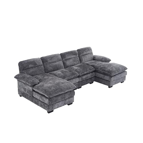 Klwenas Maec 111" U Shape Modular Sectional Sofa Grey