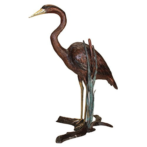 Design Toscano Standing Heron in Reeds Cast Bronze Garden Statue Two Tone Bronze & Verdigris