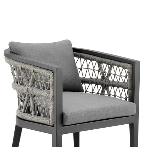 Armen Living Zella Outdoor Patio Dining Chair Set of 2 Aluminum Light Gray Rope with Earl Gray Cushions