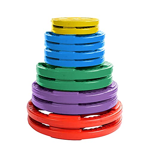 French Fitness Rubber Grip Weight Plate Set w/7 ft Olympic Bar 305 lbs