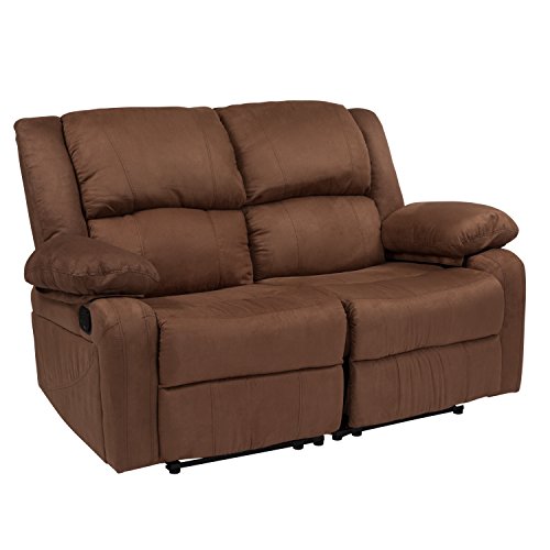 EMMA + OLIVER Chocolate Brown Microfiber Loveseat with Recliners