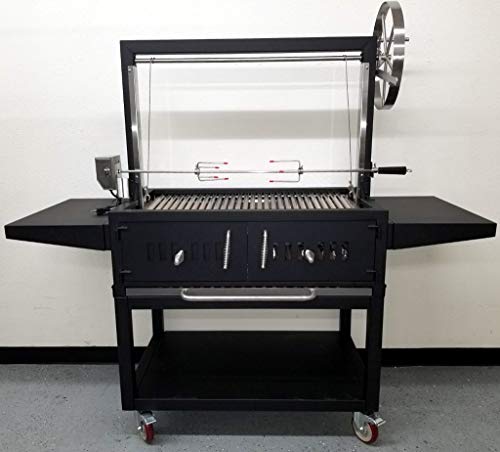 MCP Island Grills Outdoor Charcoal BBQ Santa Maria Rotisserie Grill Stainless Steel