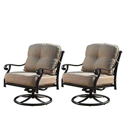Oakland Living Aluminum Outdoor Swivel Club Rocking Chairs Set of 2 with Thick Tan Cushions Antique Copper