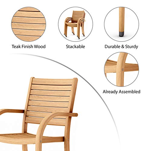 Amazonia Powell 7-Piece Wood Patio Dining Set Round Table with Lazy Susan Light Brown - Teak Finish