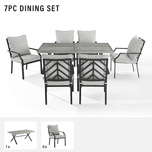 Crosley Furniture Otto 7-Piece Chevron Outdoor Dining Set Matte Black with Gray Cushions