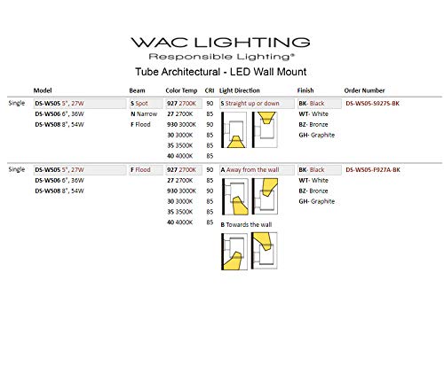 WAC Lighting Tube Architectural 8" LED Wall Light Straight Spot Beam 3000K Black