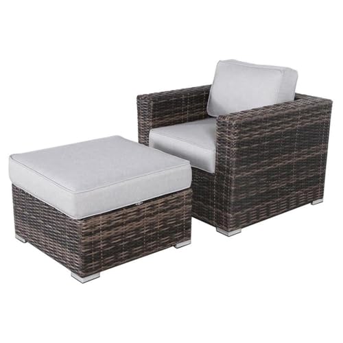 Living Source International Wicker Rattan Armchair and Ottoman Espresso