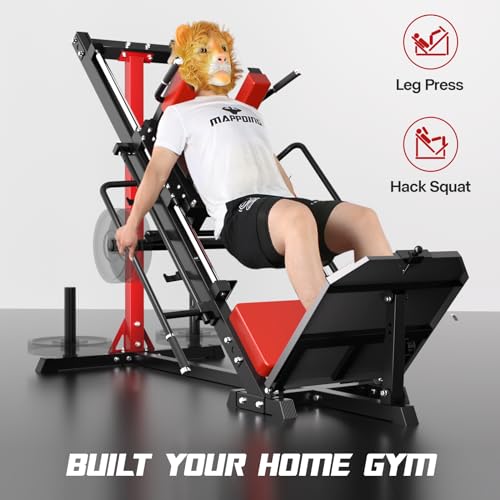 Mappding Leg Press Hack Squat Machine with Linear Bearing Red Cushion