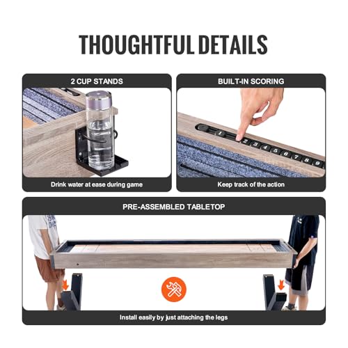 VEVOR 9ft LED Shuffleboard Table & Bowling Combo Black + Brown