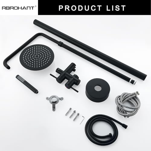 RBROHANT Freestanding Outdoor Shower Adjustable with Rain Shower Head Matte Black