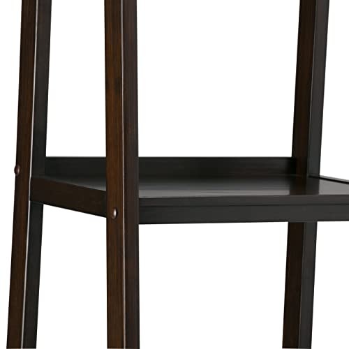 SIMPLIHOME Sawhorse 24" Solid Wood Ladder Shelf Dark Chestnut Brown