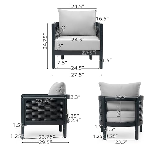 Merax 4-Piece Outdoor Acacia Wood Wicker Conversation Set Grey
