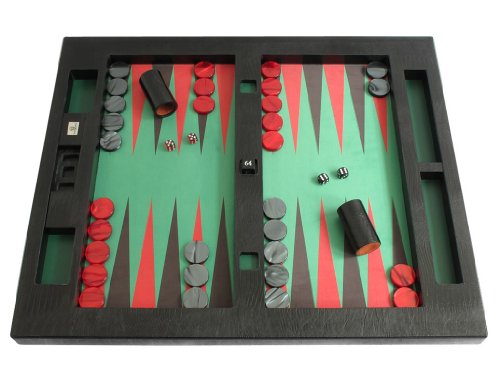 Zaza & Sacci Leather/Microfiber Table Top Backgammon Set 26" Extra Large Black