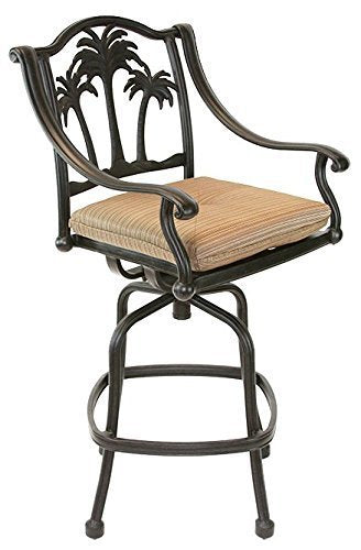 Patio Land Palm Tree Outdoor Patio Set 6pc Swivel Barstools Dark Bronze Aluminum Sesame