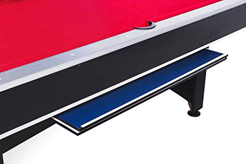 RACK Scorpius 7-Foot Multi Game Billiard/Pool Table Tennis Red Felt Black Body